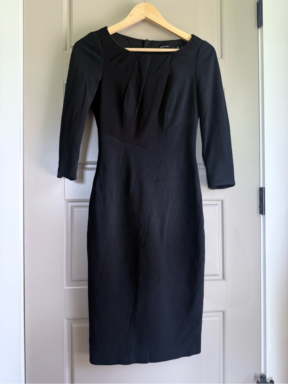 KAREN MILLEN basic black long sleeve career work office sheath lbd dress